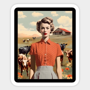 Vintage Farm Girl Pin Up Collage - Retro Chic Art Print Sticker